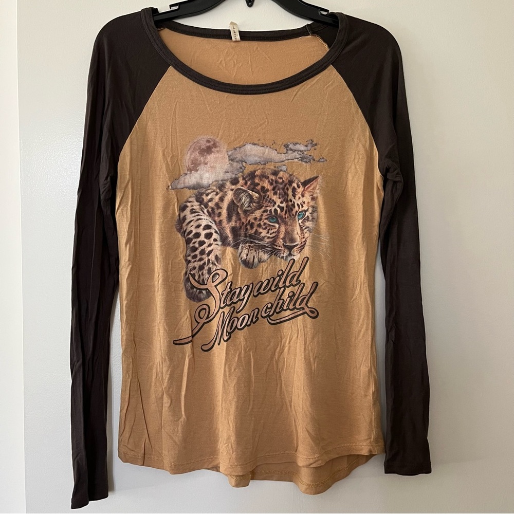 Spell Tan and Brown Long Sleeve Leopard Graphic Tee - Picture 5 of 9
